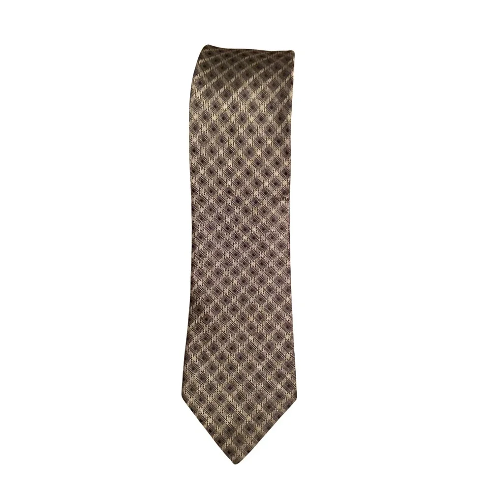 Saks Fifth Avenue RED Mens Silk Tie Grey‎ Black Geometric Diamond  100% Silk